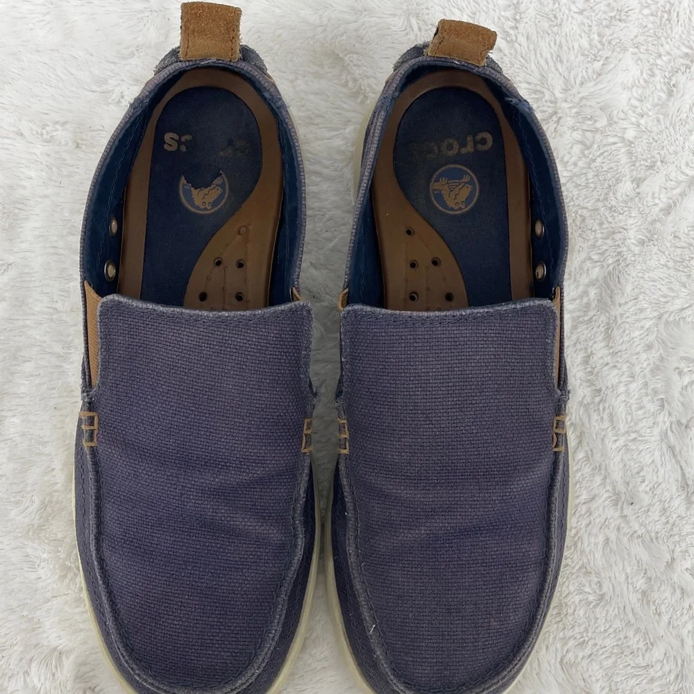 CROCS Navy and Tan Slip-On Loafers MENS SIZE 7